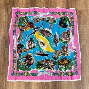 Vintage Malaya Singapore Novelty Printed Map Souvenir Square Scarf